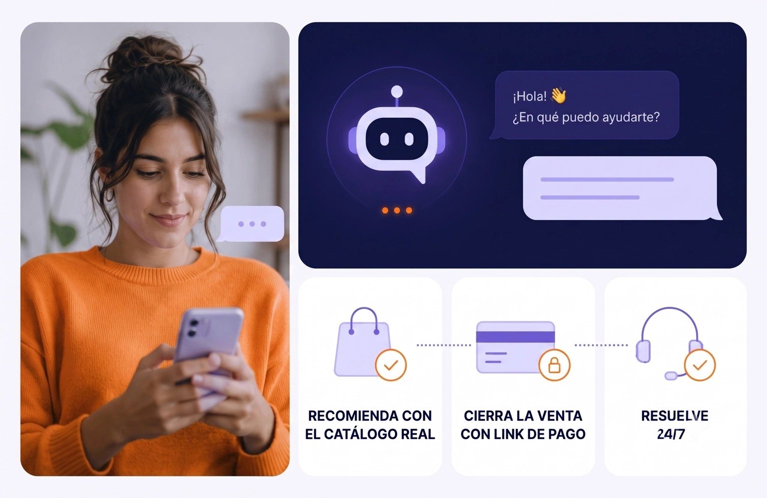 Agente IA para tu tienda B2C: asesora, arma el pedido y cobra 24/7